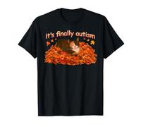 It's Finally Autism Autumn Cat Hello Autumn Fall Leaves T-Shirt