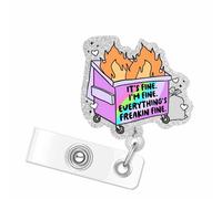 It's Fine Everything is Freakin' Fine Badge Reel, Funny Dumpster Fire Badge Reels Retractable, Name Badge Holder Reel ID Clip for RN LPN CNA Nurse Doctor Assistant Medical Staff