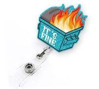 It's Fine Funny Dumpster Fire Badge Reel Retractable, Dumpster Badge Clip, ID Badge Holder with Alligator Clip & 24” Durable Nylon Cord for Nurse Nursing Student CNA RN Medical Worker & Office Staff