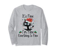 It's Fine I'm Fine Everything Is Fine, Black Cat Xmas Light Long Sleeve T-Shirt