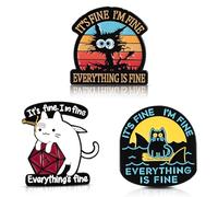 It's Fine I'm Fine Everything Is Fine Cat Anxiety Pin Brooch Funny Office Black White Cat Stress Humor Enamel Pin Anxiety Relief Mood Lapel Badge Brooch Mood Accessories Gifts for Coworkers（3 Pcs