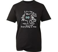 It's Fine I'm Fine Everything is Fine Cat T-Shirt Electrocuted Cat Meme Funny Birthday Gift Xmas Unisex Gift Tee Top (Black, 4XL)
