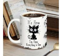 It's Fine I'm Fine Everything is Fine Coffee Mug, Funny Sarcasticmug, Cat Lover Coffee Mug, 11 Ounce Novelty Coffee Cup, Drinkware, Gifts