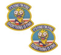 It's Fine I'm Fine Everything is Fine Embroidered Patch, Hook Backing, Cartoon Bloodshot Eyes Design, 8x8 cm, 2 Pack