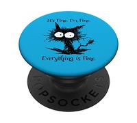 It's Fine I'm Fine Everything Is Fine Funny Black Cat Women PopSockets Adhesive PopGrip