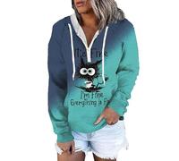 It's Fine I'm Fine Everything is Fine Funny Cat Hoodie Women's Casual Hoodies Pullover Tops Drawstring Long Sleeve Sweatshirts Fall Clothes with Pocket
