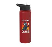 Its Fine I'm Fine Everything is Fine Funny Cat with Knife Stainless Steel Insulated Water Bottle