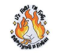 It's Fine I'm Fine Everything is Fine Patch Funny Meme Flaming Duck in Fire Embroidery Iron On/Sew On Applique for Backpack Laptop Hoodie Jacket Bag Humorous Stress Badge Relief for Office Students