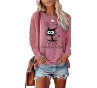 It's Fine I'm Fine Everything is Fine Sweatshirt Fine Funny Cat Christmas Sweatshirt for Women Cute Fine Tee Tops, 5, S