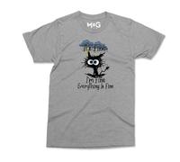 Its Fine Im Fine Everythings Fine Graphic T-Shirt - Grey - M - Sad Crying Cat T-Shirt - Cat Meme Funny T-Shirt - Gift for Cat Lovers