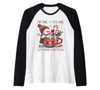 It's Fine Just Having a Meltdown Snowman Merry Christmas Raglan Baseball Tee