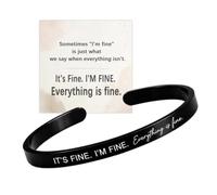 It's Fine Mantra Cuff Bracelet Everything Motivational Bangle ，Black