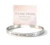 It's Fine Mantra Cuff Bracelet, Inspirational Engraved Bracelet for Men Women, Adjustable Open Simple Bangle, Encouragement Bracelet Gift for Friends Partners ，silver