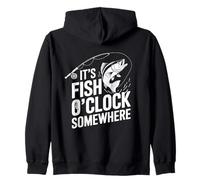 It'S Fish O'Clock Somewhere Bold Funny Fishing Humor Angler Zip Hoodie