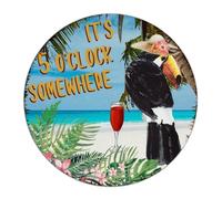 It's Five O'clock Somewhere 9x9 Inch Round Metal Signs Custom Dorm Laundry Shop Wall Décor Garage Signs Beer Bar Club Glass Parrot Aluminum Metal Sign for Outdoor