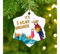 It's Five O'clock Somewhere' Christmas Ornaments Macaws Parrot Animal Pet Xmas Ornament Festive Holidays Home Decor Round Ceramic Double Sided Ornament Pendant for Friends Families