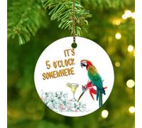 It's Five O'clock Somewhere' Christmas Ornaments Macaws Summer Hawaiian Toucans Round Christmas Tree Ornament Ceramic Hanging Tropical Flamingo Hawaiian Aloha Christmas Keepsake Tree Decorations