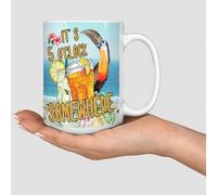 It's Five O'clock Somewhere' Coffee Mug White Tropical Flamingo Hawaiian Aloha Ceramic Coffee Cups Funny House Warming White Glossy Mug Valentine’s Day Engagement Gift for Mother Married Couples 15oz