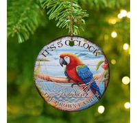 It's Five O'clock Somewhere' Custom Christmas Tree Ornament Beach Vacation Drinking Parrot Round Christmas Ornament Ceramic Decorative Summer Tropical Luau Parrot Christmas Keepsake Tree Decorations