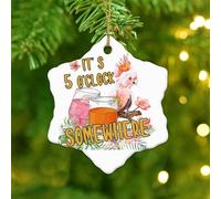 It's Five O'clock Somewhere' Hanging Ornaments Beach Vacation Drinking Parrot Xmas Ornament Holiday Christmas Tree Party Decorations Custom Ceramic Circle Ornament Pendant Gift for Him Her