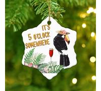 It's Five O'clock Somewhere' Hanging Ornaments Beer Bar Club Glass Parrot Christmas Tree Ornament Holiday Decoration Hanging Ceramic Double Sided Ornament Pendant for Friends Coworkers Employees