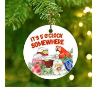 It's Five O'clock Somewhere' Hanging Ornaments Tiki Bar Pool Hot Tub Luau Round Christmas Tree Ornament Ceramic Circle Custom Happy Hours Pool Beach Christmas Bauble for Holiday Decoration