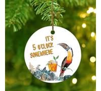 It's Five O'clock Somewhere' Hanging Ornaments Tiki Bar Pool Hot Tub Luau Round Christmas Tree Ornament Ceramic Decorative Parrot Flowers Beach Flamingo Christmas Bauble for Indoor Home Decor
