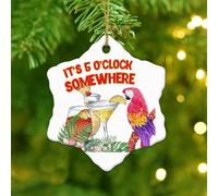 It's Five O'clock Somewhere' Hanging Ornaments Tropical Flamingo Hawaiian Aloha Christmas Tree Ornament Xmas Tree Decoration Round Ceramic Porcelain Ornament Pendant for Neighbor Friends