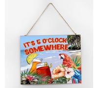 It's Five O'clock Somewhere Modern Wall Décor Wooden Signs 10x12 Inch Summer Retro Sunset Drinking Cute Wall Art Wood Plaque with Sayings Home Decor for Living Room Office