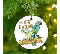 It's Five O'clock Somewhere' Ornament Keepsake Macaws Parrot Animal Pet Round Christmas Tree Ornament Ceramic Double Sided Custom Summer Tropical Luau Parrot Christmas Bauble for Holiday Decoration