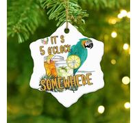 It's Five O'clock Somewhere' Ornament Keepsake Parrot Flowers Beach Flamingo Round Christmas Tree Ornament Ceramic Elegant Summer Retro Sunset Drinking Christmas Keepsake for Holiday Decoration