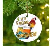 It's Five O'clock Somewhere' Ornament Keepsake Summer Tropical Luau Parrot Round Christmas Tree Ornament Ceramic Porcelain Rustic Tiki Bar Pool Hot Tub Luau Christmas Keepsake Tree Decorations