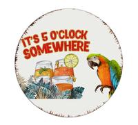 It's Five O'clock Somewhere Rustic Metal Signs Outdoor Personalized Living Room Signs Tiki Bar Pool Hot Tub Luau Wall Decorations Metal Plaque for Shop Yard Outdoor 12x12 Inch Round