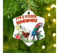 It's Five O'clock Somewhere' Xmas Ornament Parrot Colorful Bird Sea Round Christmas Tree Ornament Ceramic Double Sided Farmhouse Beer Bar Club Glass Parrot Christmas Bauble for Xmas Party Decorations