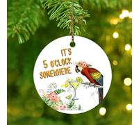 It's Five O'clock Somewhere' Xmas Ornament Tiki Bar Pool Hot Tub Luau Round Christmas Tree Ornament Ceramic Circle Personalized Beach Vacation Drinking Parrot Christmas Bauble for Holidays Home Decor