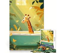 It's Giraffe Bath Time 1000 Piece Jigsaws for Teenagers Puzzle Brain Skill Firm Joint Pattern Build Art Display (38x52cm)
