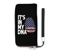 It's in My DNA American Flag Slim Wallet for Women Long Purse Cute Clutch Wristlet Handbag Card Holders