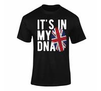 It's in My DNA British UK Flag T Shirt - UK England Union Jack Tee for Kids & Adults, Proud Britain Football Top - Black Large