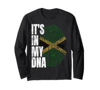 It's in My DNA Jamaican Flag Fingerprint Lion and Palm Tree Long Sleeve T-Shirt