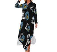 It's In My DNA Saint Lucia Flag Women's Shirt Dress Long Sleeve Button Down Casual Long Maxi Dress Blouse Dresses L