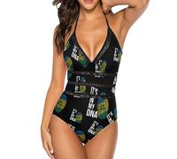 It's In My DNA Saint Vincent And Grenadines Flag Adjustable Swimming Costume Women V Neck One Piece Swimsuits Tummy Control Back Tie M
