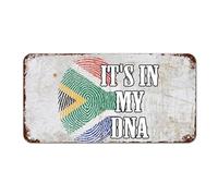 It's In My DNA South Africa Flag Fingerprint Aluminum Metal Sign South Africa Vintage Retro Metal Signs Country Souvenir Metal Tin Sign Quality Metal Sign for Front Porch Kitchen 12x6in