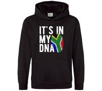Its In My DNA South Africa Kids Hoodie Rainbow Nation Fingerprint Hoody Rugby Supporter Boys Girls, 1-2 Years, Black