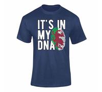 Its in My DNA Welsh Flag T Shirt - Proud to Be Welsh T-Shirt for Kids & Adults, Cymru Dragon Thumbmark Tee, Welsh Roots Football Gift Navy Medium