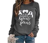 It's Just A Bunch of Hocus Pocus T-Shirt Women Halloween Sanderson Sisters Funny Graphic Tee Tops, Dark Grey, Medium