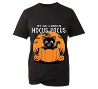 It's Just a Bunch of Spooky Magic Cute Black Cat T-Shirt Halloween Women Shirt Halloween Witch Tee Black Cat Pumpkin Unisex Kids Adults Tops (Black, 12 Years)