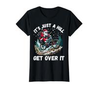 It's Just A Hill Get Over It Funny Santa Mountain Bike Value Graphic T-Shirt, Women, Black, L