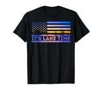 It's Lake Time Sunset American Flag Summer Vacation Fishing T-Shirt