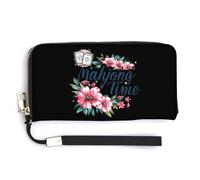 Its Mahjong Time Leather Wallet Fashion Purse Long Pouch with Wrist Strap for Men Women