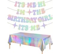 Its Me Hi Im The Birthday Girl Its Me Banner Tablecloth, Glitter Iridescent Birthday Decorations Banner, Party Banner, Singer Music Theme Its A Girl Garland for Girls Birthday Party Supplies